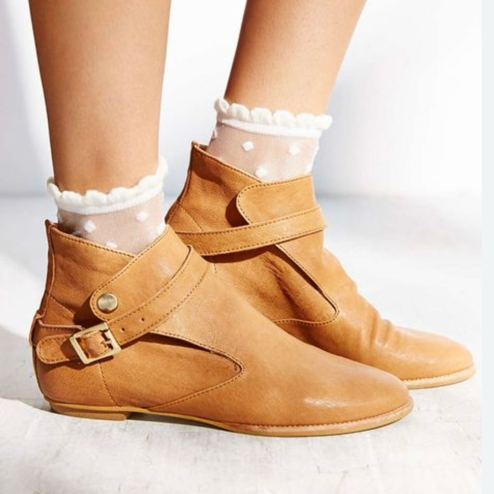 Tan Leather House of Harlow Hollie Ankle Boots with Strap Detail